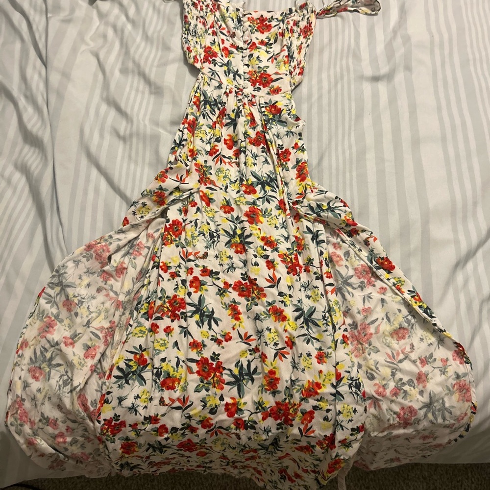 Lulu's Floral Maxi Dress in Red, Yellow, and Green